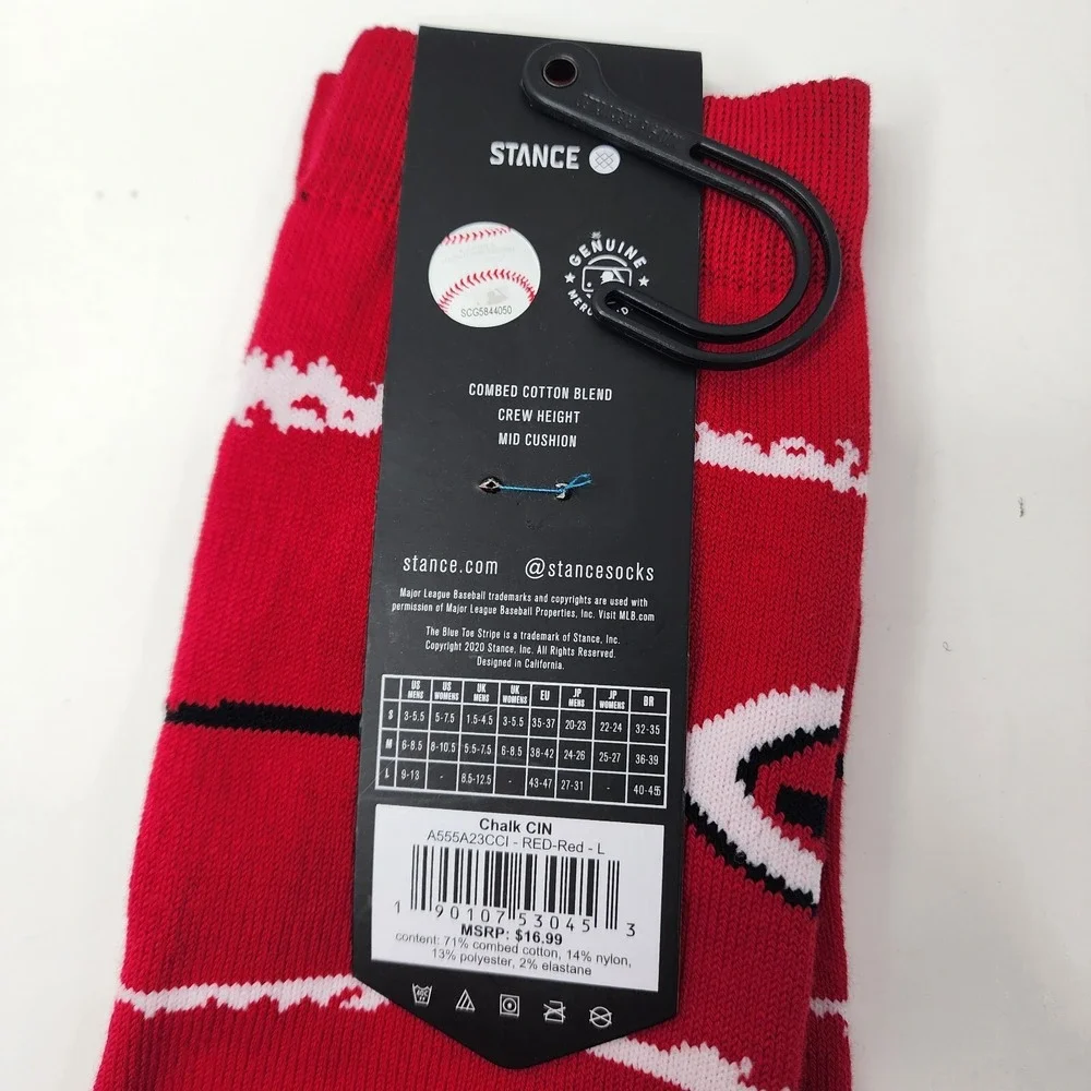 NEW Stance MLB CIN Cincinnati Reds Mens Large Chalk Casual Crew Socks NWT